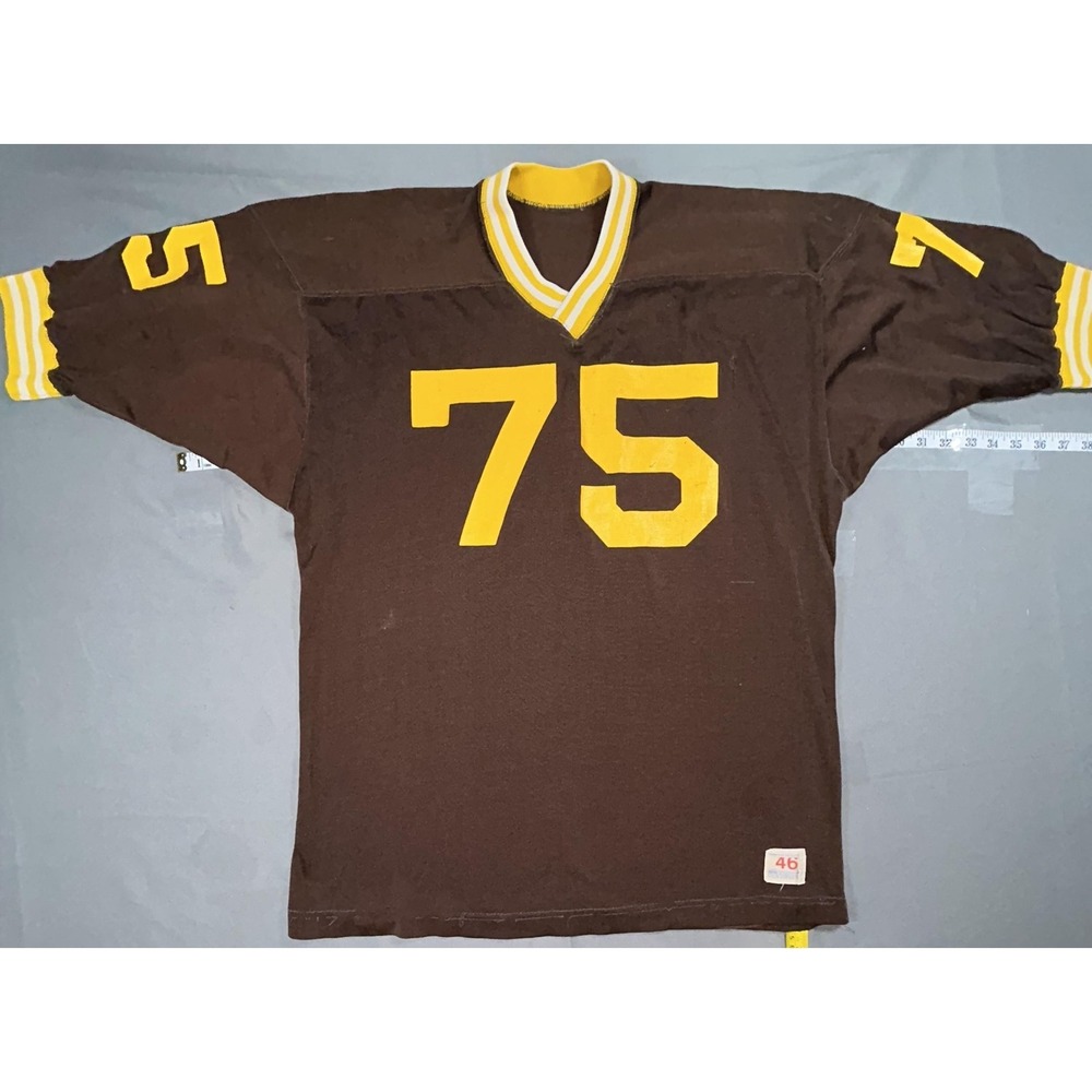Vintage Champion Football Jersey Mens 46 Brown Yellow Number 75 Made USA